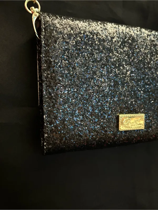 Betsey Johnson Black Glitter Heart-Eyes Crossbody Bag Striped Inside - Image 10
