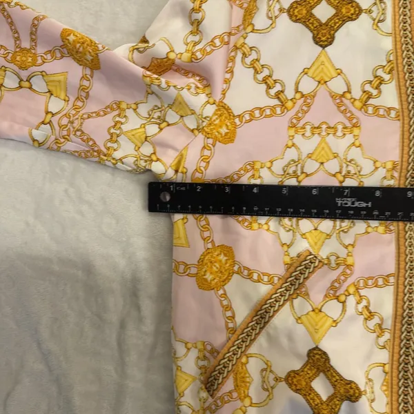 Vintage Guess Italian Maximalist Baroque Bomber Jacket Sz M Gold Chain Pink Zip - Image 11