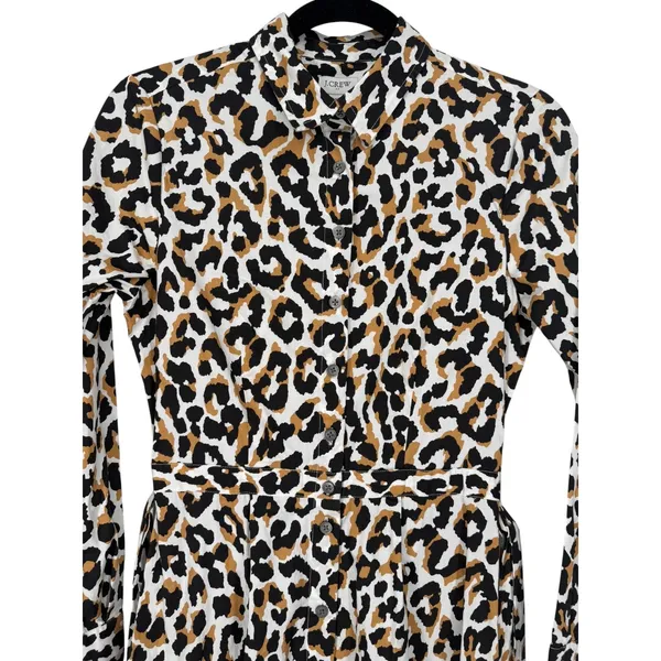 NWT J.Crew Womens Leopard Print Tie Waist‎ Cotton Shirt Dress Long Sleeve Size 0 - Image 8