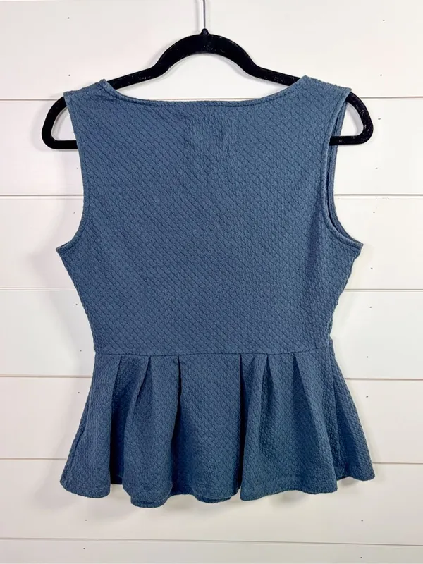 Deletta Women's V-Neck Textured Sleeveless Peplum Top Deep Teal Blue Size Medium - Image 9