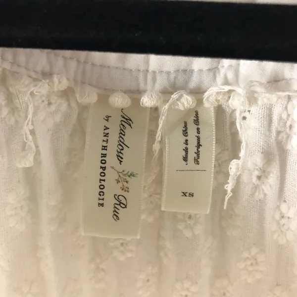 Meadow Rue Anthropologie Peasant Blouse Eyelet Tiered Prairie Core White XS - Image 3