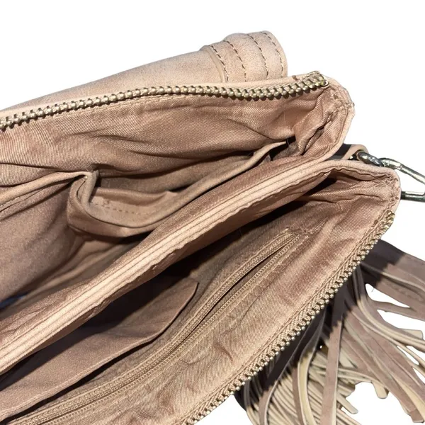 Faux Suede Shoulder Crossbody Handbag Purse Tassel and Adjustable Strap Western - Image 3