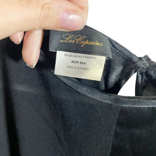 Les Copains Womens Black Satin Short Sleeve Blouse‎ Size 42/ S - Image 3