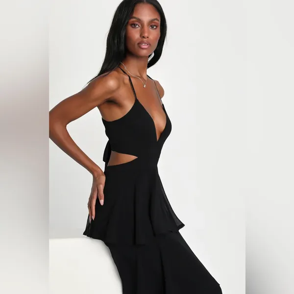 Lulus Tier and Now Black Tie-Back Tiered Maxi Dress - Image 4