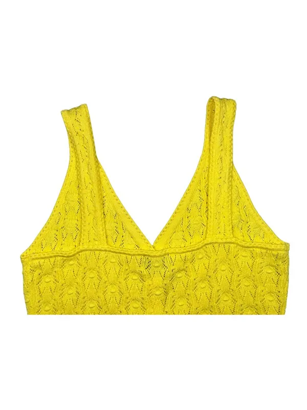 Milk & Honey Yellow Pointelle Knit Button Front Tank Top Size Medium - Image 4