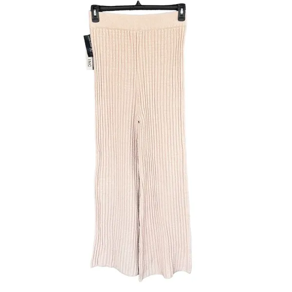 INC Jeannie Mai Medium Flared Sweater Pants Ribbed Stretch Oatmeal Beige New - Image 3