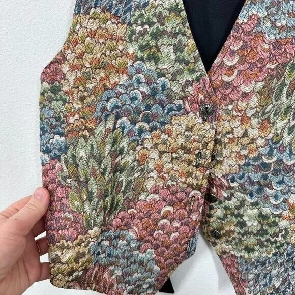 Vintage 90s Tapestry‎ Feather Vest Multicolor Tie Back Grunge Hipster - Image 5