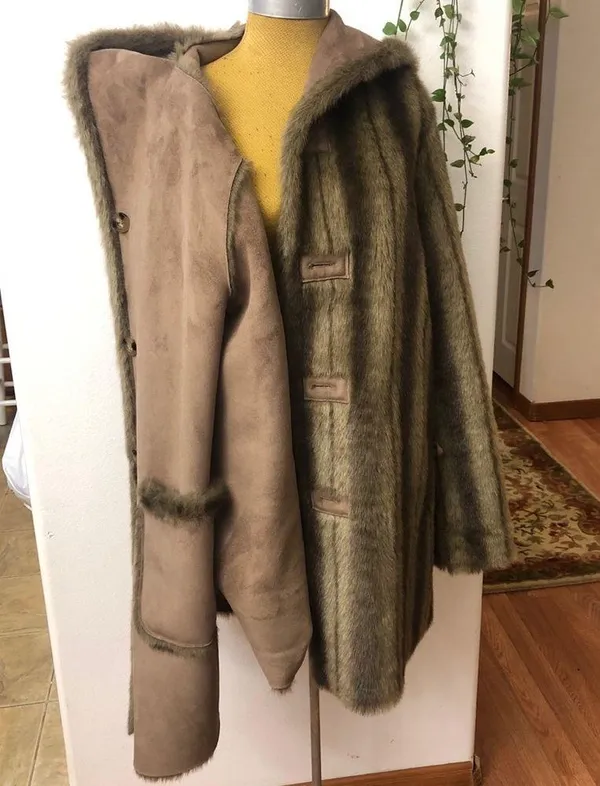 Dennis Basso Coat Reversible Faux Suede Fur Mink Brown Hooded - Image 16