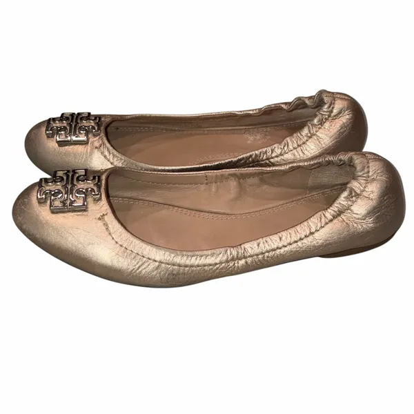 Tory Burch Gold Metallic Leather Melinda Ballet Flats - Image 3