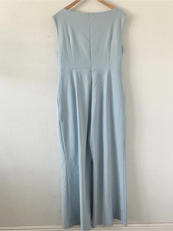 Fehaute Light Blue Bow Wide Leg Formal Sleeveless Boat Neck Pantsuit Jumpsuit - Image 7