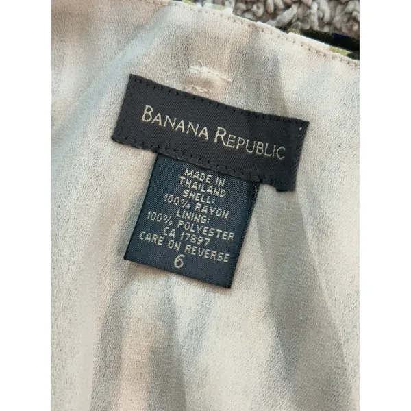 Banana Republic Women 6 Green Cream Striped Polka Dot A-Line Rayon Mini Skirt - Image 4