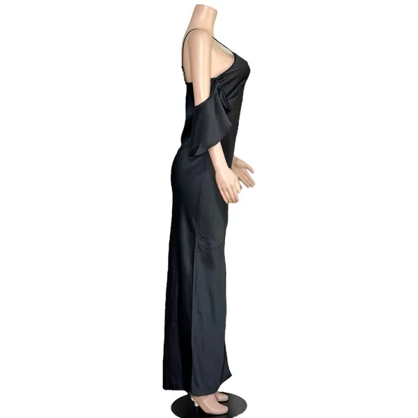 ASTR THE LABEL Kendra Cold Shoulder Satin Maxi Dress, Black, Medium - Image 11