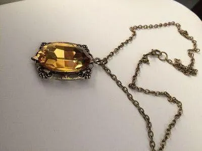 Handmade Big orange CZ bronze chain necklace - Image 2