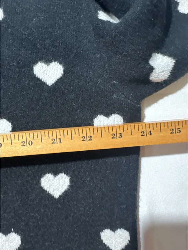 Cozy Black Half-Zip Sweater with Cute White Hearts - Size L - Image 4