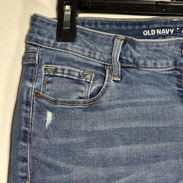 Old Navy Rockstar‎ Mid-Rise Skinny Jeans Blue Distressed 10 Long Stretch Denim - Image 6