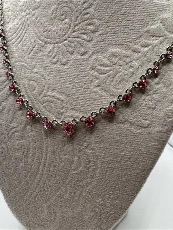 Delicate Pink Crystal Station Necklace Women Jewelry NEW - Image 2