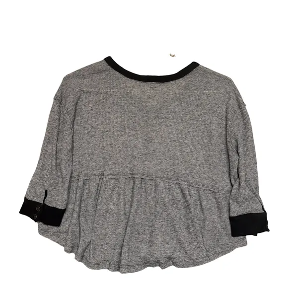 Free People Waffleknit Babydoll Henley Top Gray Black Boho Grunge Oversized M - Image 5