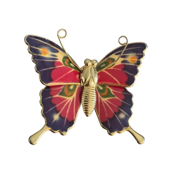 Vintage Gold Tone Butterfly Brooch Pendant Colorful Enamel Wings 3D Design 1.5" - Image 2