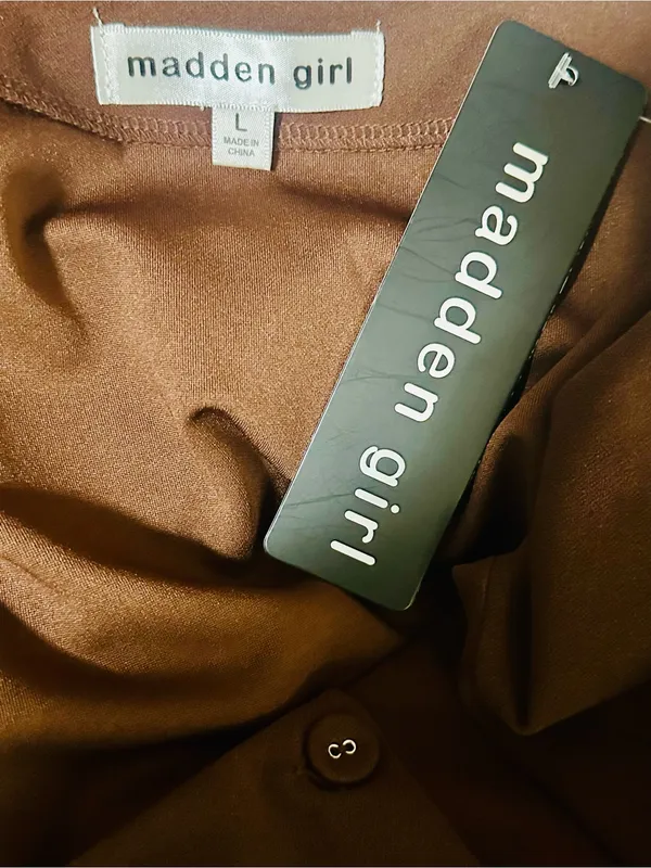 NWT Madden Girl Brown Sleeveless Mini Dress Square Neck Button Front Size L - Image 3