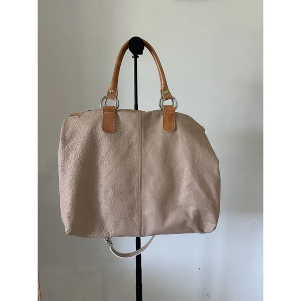 Pulicati Italian Leather Tote Bag Taupe Beige Convertible Crossbody Purse - Image 3