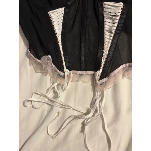 Spencer's Corset Top Goth Black Pink Lace Up Ruffle Trim NWT Small - Image 7
