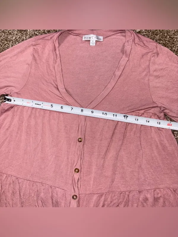 Moa Moa Dusty Pink Button-Front Tiered Long Sleeve Top Small - Image 7