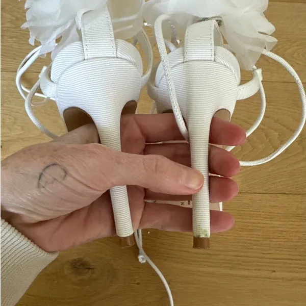 Gianni Bini x Caelynn Bell - Papillon Flower Ankle Wrap Strappy Sandals in White - Image 7