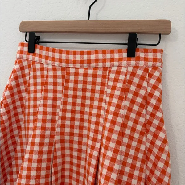 Free People Size 4 Honey Pleated Skirt Pleated Orange Gingham Preppy Picnic Fall - Image 6
