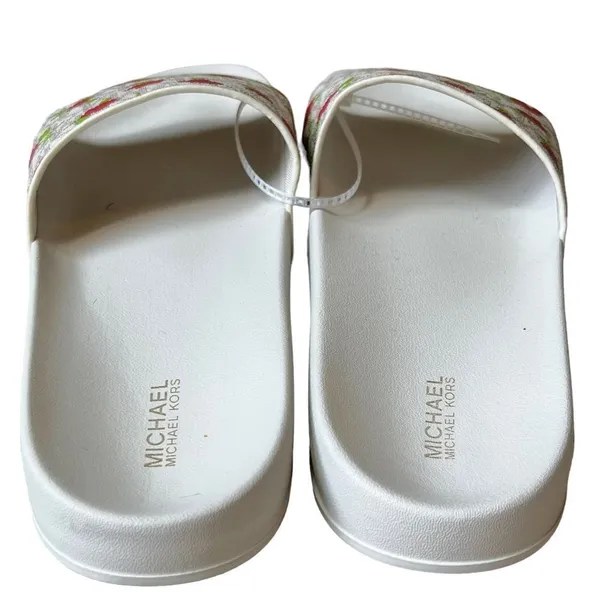 MICHAEL KORS Signature Vanilla Cream Floral Monogram Logo Slip On Slides - Image 6