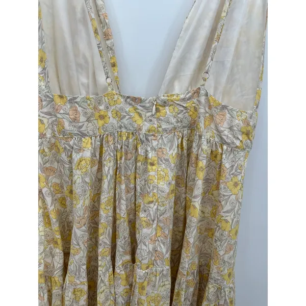 Aakaa Floral Midi Dress M Yellow Deep V Tie Front Tiered Boho Sundress - Image 10