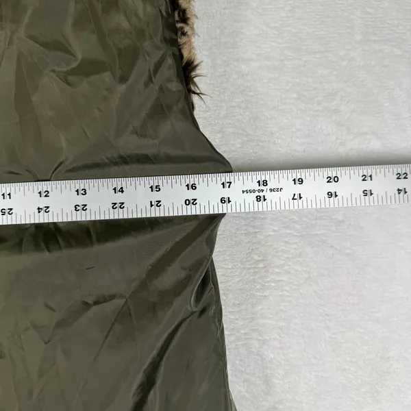 Abercrombie & Fitch Womens Hooded Puffer Vest Liner Olive Green Faux Fur Medium - Image 10