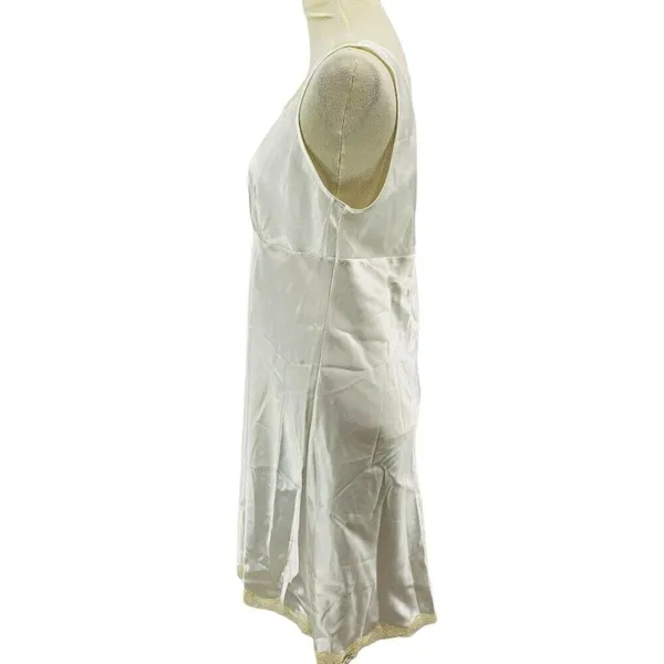 Victoria's Secret Nightgown Ivory Satin Lace Trim V Neck & Back Large Y2K Bridal - Image 2