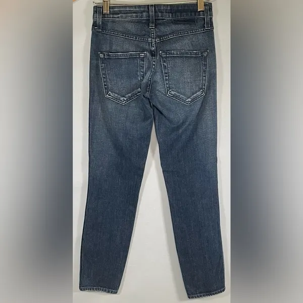 AMO Stix Crop Jeans Forever Blue Size 24 Slim Mid Rise Raw Hem Made USA - Image 4