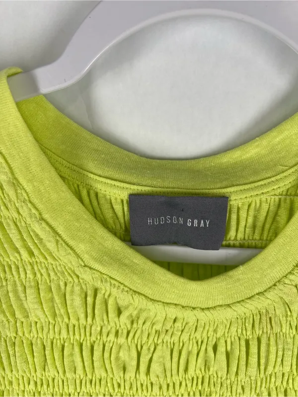 Hudson Gray Lime Linen Blend Smocked Flutter‎ Sleeve Top Size M NWT - Image 3
