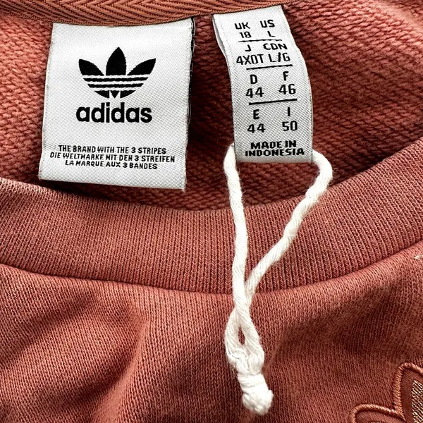 Adidas Crew Neck Sweatshirt Embroidered Shimmer Logo Oversized Ash Pink L NWOT - Image 4