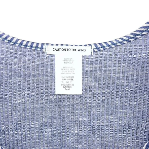 Caution To The Wind Blouse Womens S Blue & White Striped Wrap‎ Peplum Top - Image 3
