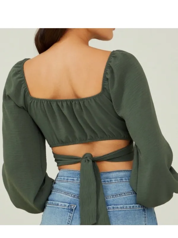Altar'd State Green Cropped long sleeve Top - Image 2