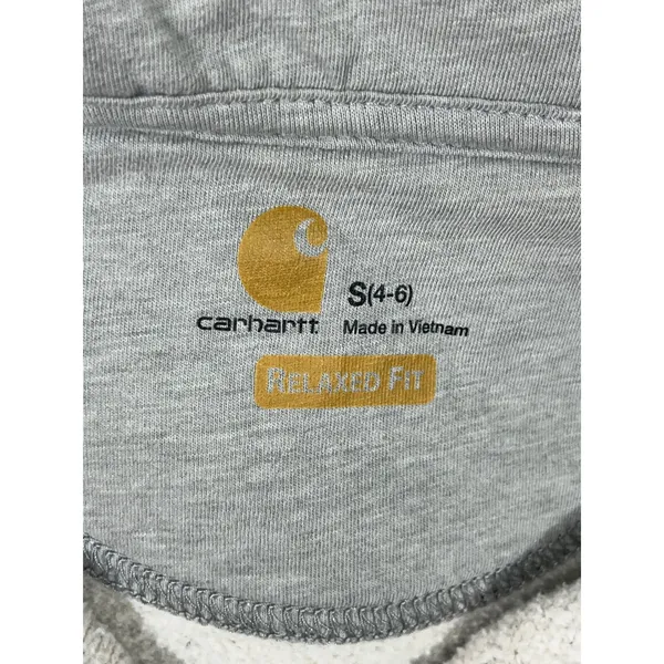 Carhartt Women Striped Quarter Zip‎ Hooded Sweatshirt Relaxed Fit Cozy Gray Sz S - Image 7