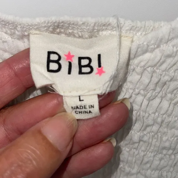 Bibi Womens Cami Top Tank Peplum Smocked Sleeveless 100% Cotton White Size Large - Image 4