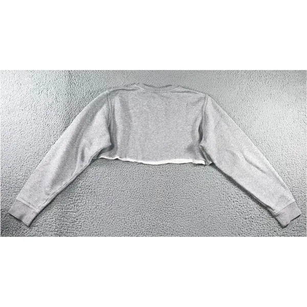 Nike Sweatshirt Women M Grey Cropped Raw Hem‎ Center Swoosh Pullover Fleece - Image 3