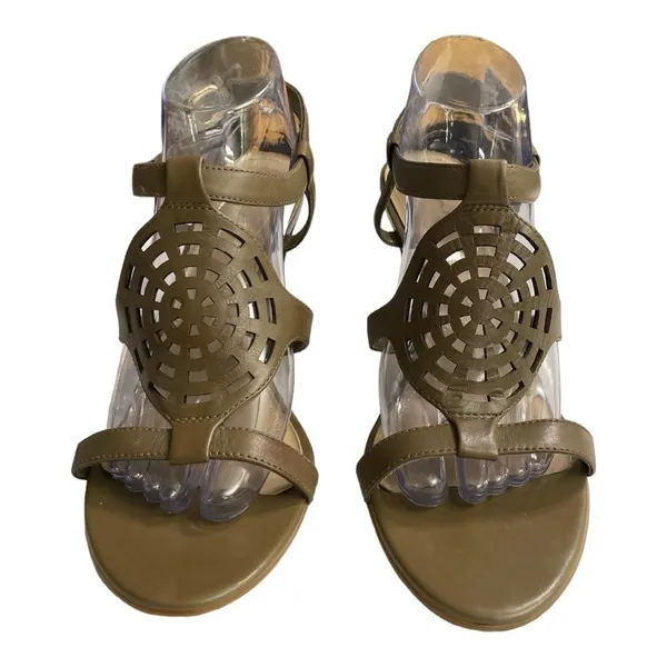 Tahari Womens Ladies Leather Upper Open Kendra Toe Olive Green 10M 3.5" heels - Image 3