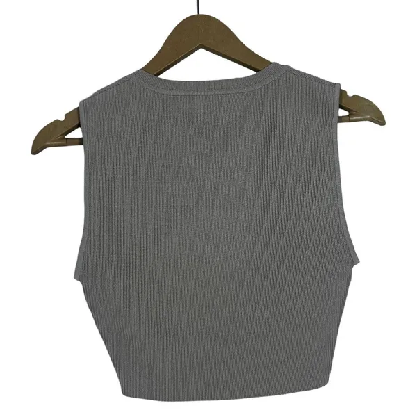 Babaton Sculpt Knit Ribbed Tank Top Solid Cropped Grey Minimalist Size M - Image 3