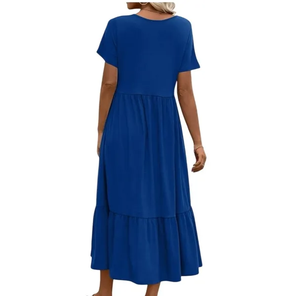 NWT ~ Blue Summer Short Sleeve Casual Crewneck Long Maxi Dress with Pockets ~ SM - Image 2