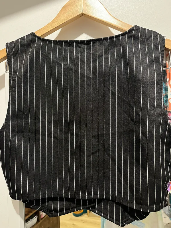 Cider Black Striped Crop Top Button Vest S - Image 4