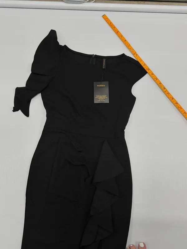 WOOSEA Womens Black High Split Ruffle Bodycon Evening Gown Dress Size S NWT - Image 6