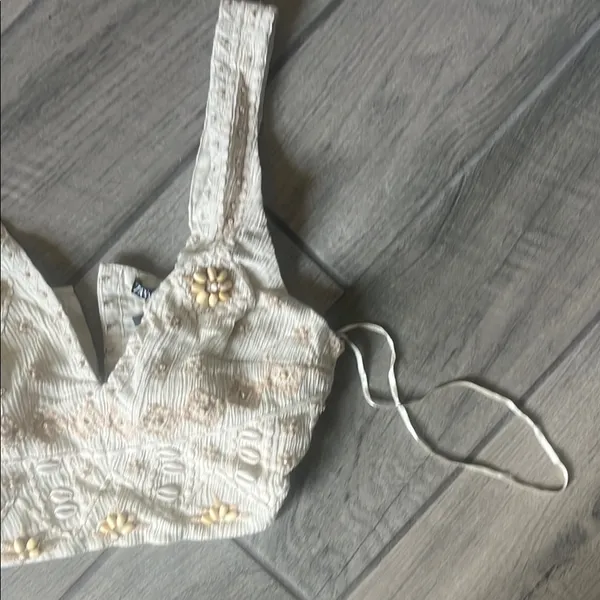 Zara Cream Sleeveless Embellished Bustier Top - Image 2
