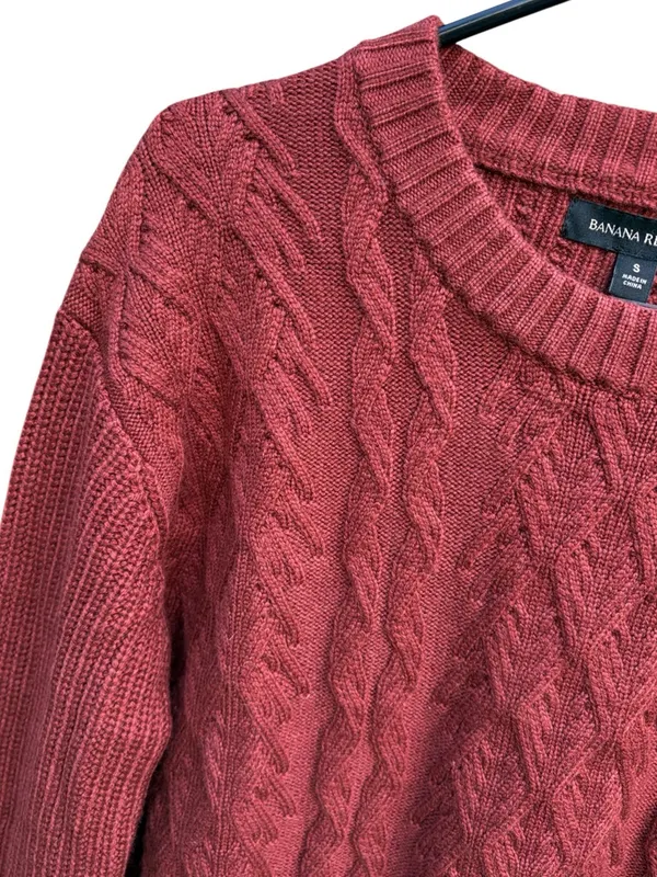 NWT Banana Republic Mixed Cable Knit Wool Blend Sweater Rust Size Small - Image 5