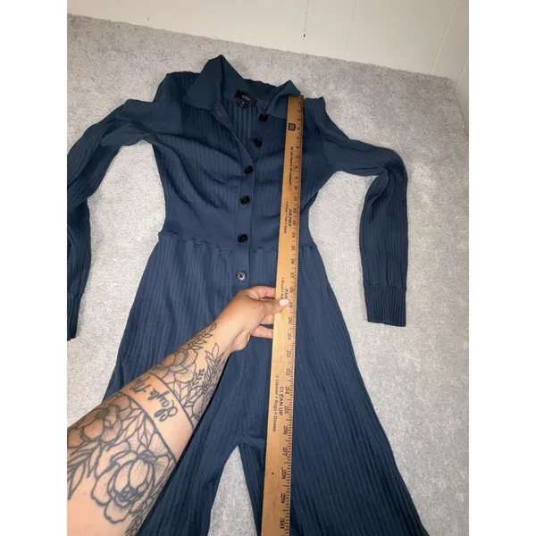 J.CREW‎ Blue Knit Collared Button-Up Long Sleeve Jumpsuit Women's Size M - Image 8
