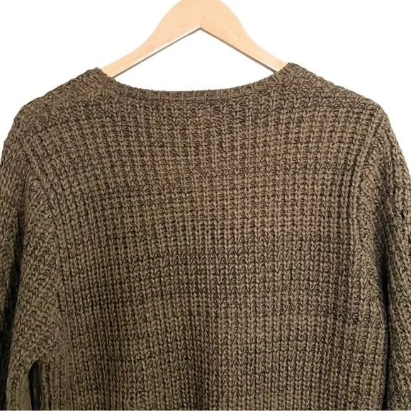 John + Jenn Constance Sweater M Olive Green V Neck Open Knit Oversized Revolve - Image 6