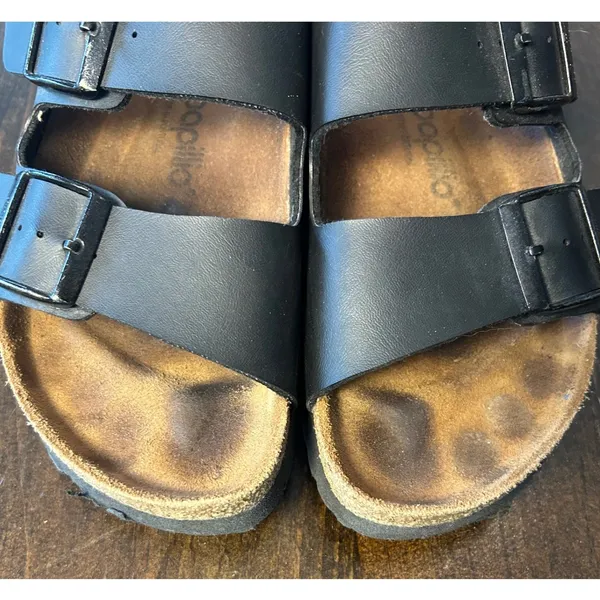 Papillio Birkenstock Arizona Platform Sandals 38 Black Two Strap Boho Minimalist - Image 4